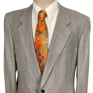 Hickey Freeman Blazer Mens 44L Gray Blue Herrringbone Glen Plaid Jacket Wool VTG